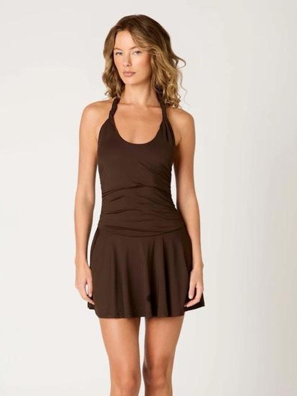 NIA The Brand Haley Dress Chocolate Brown Halter Mini Size Small